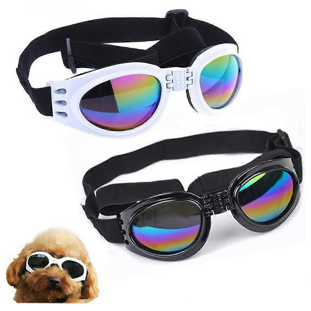 (As show, One size) 2pcs Stylish Pet Dog Sunglasses Waterproof Windproof UV Protection Sunglasses for Dogs Puppy(Black White)