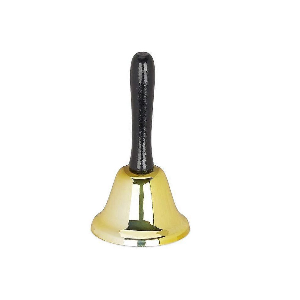 (As Show, One Size) Table Bell Hand Bell Loud Sound Wooden Handle School Reception Christmas Decor Iron 12Cm Tall Wood Standard Gold