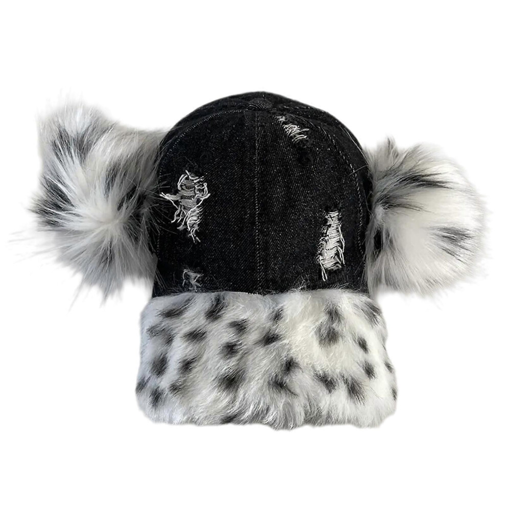 (Round Hair Ball Ligh, One Size) Fashionable Baseball Caps Unique Pompoms Furry Brim Dotted Pattern For Idol Concert Shows Stage Dance Headwear Hair 3081097252685