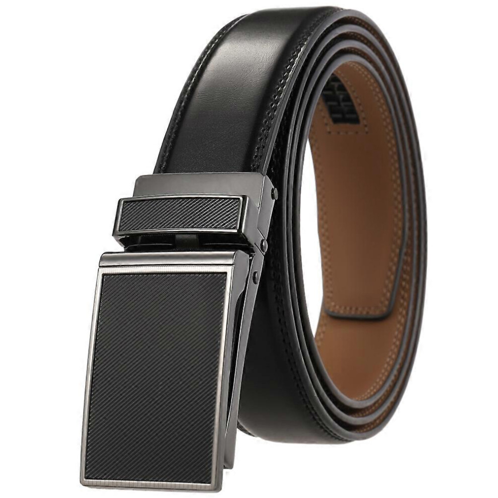 (As show, One size) 110-130CM belt men, belt ratchet leather belt automatic buckle for men suit business clothing, wide 35mm