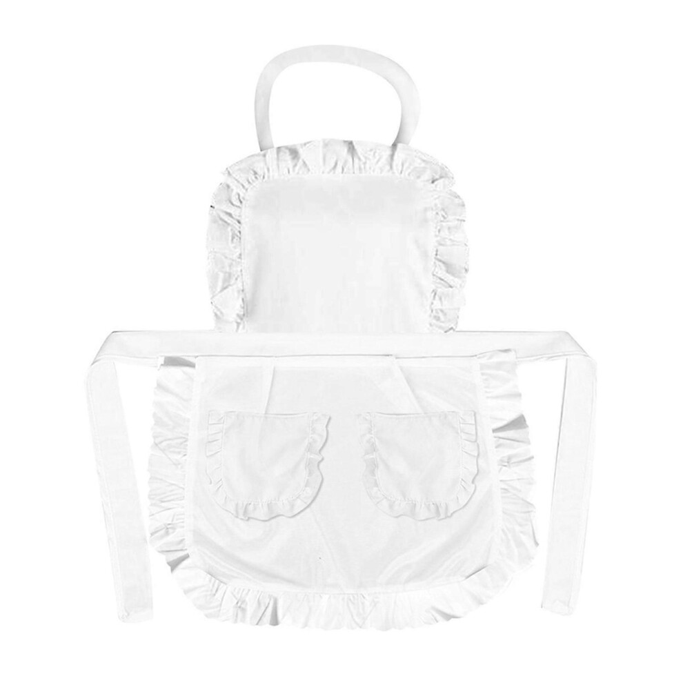 (As Show, One Size) Cooking Aprons Retro Ruffle Apron Waitress Apron Maid Cosplay Apron Kitchen Apron Princess Apron With Pockets For Daily White 3081097253989