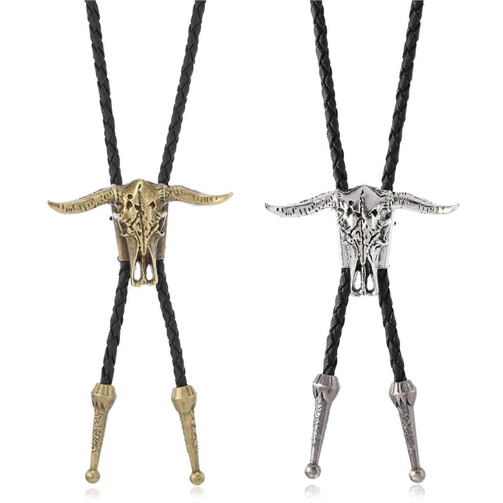 (As Show, One Size) 2Pack Handmade Natural Necktie Men Western Denims Neckwear Cow Skull Necklace For Rodeos Enthusiasts 3081097253880