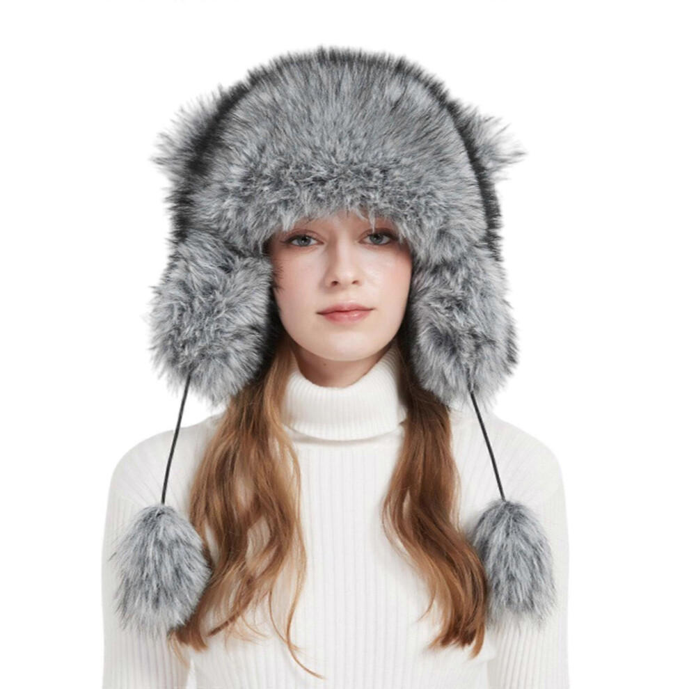 (Enormous Effort, One Size) Ushanka Warm Bear Hat With Ear Tail Furry Caps Cartoon Ear Headwear Unique Winter Plush Hat For Casual 3081097230249