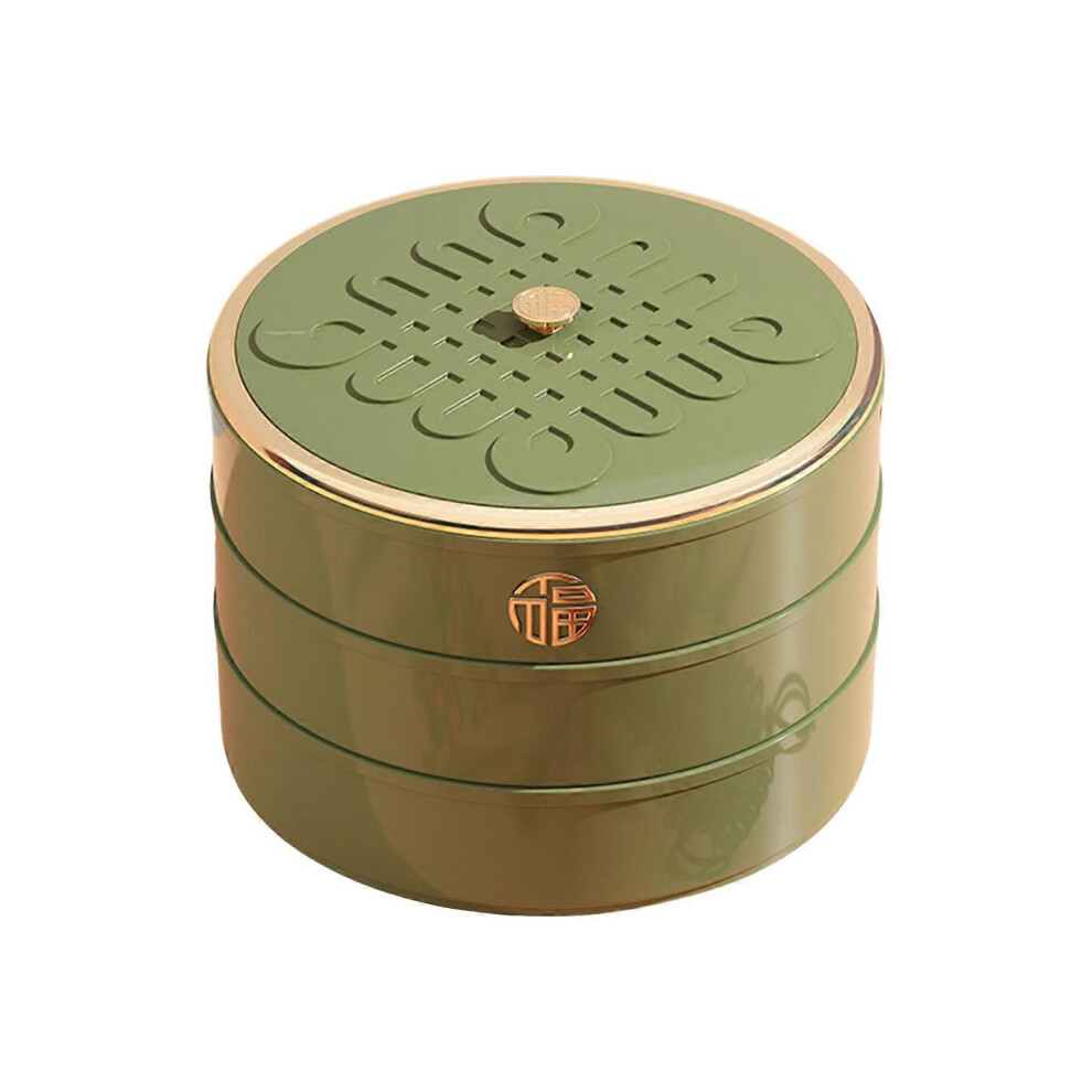 (Green, One Size) Elegant Plastic Snacks Tray With Lid Storage Container For Dried Fruits And Mixed Nuts 5 Compartment Round Candy Box Green 3081097229779