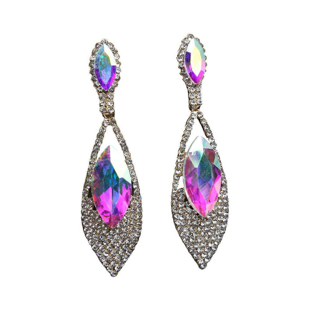 (Aquamarine, One Size) Imitation Diamonds Dangle Earrings For Women Ear Pendants With Rhinestones Teardrop Handmade Cubic Zirconia Earwear 3081097255907