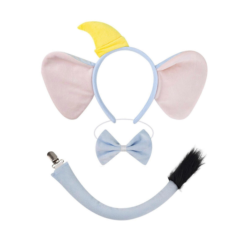 (Sky Blue Dumbo Ears, One Size) Elephant Costume Set Elephant Ears Headband Bowtie Tail Tutu Skirts For Kids Girls Halloween Cosplay Party Costume 3081097256072