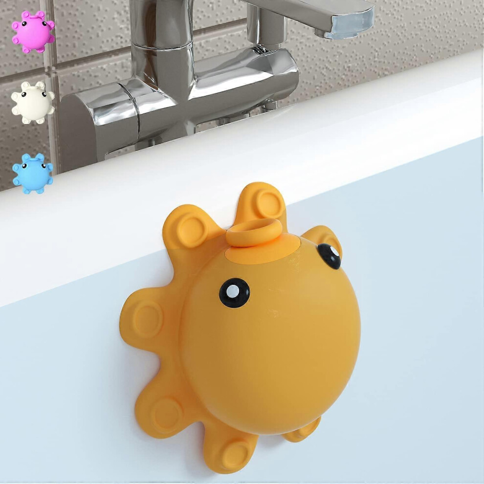 (As show, One size) Bathroom Bathtub Overflow Drain Cover, Yellow- Silicone Bath Tub Drain Cover, Tub Overflow Drain Stopper with Suction Cup Seal, Adds Inches of Water f