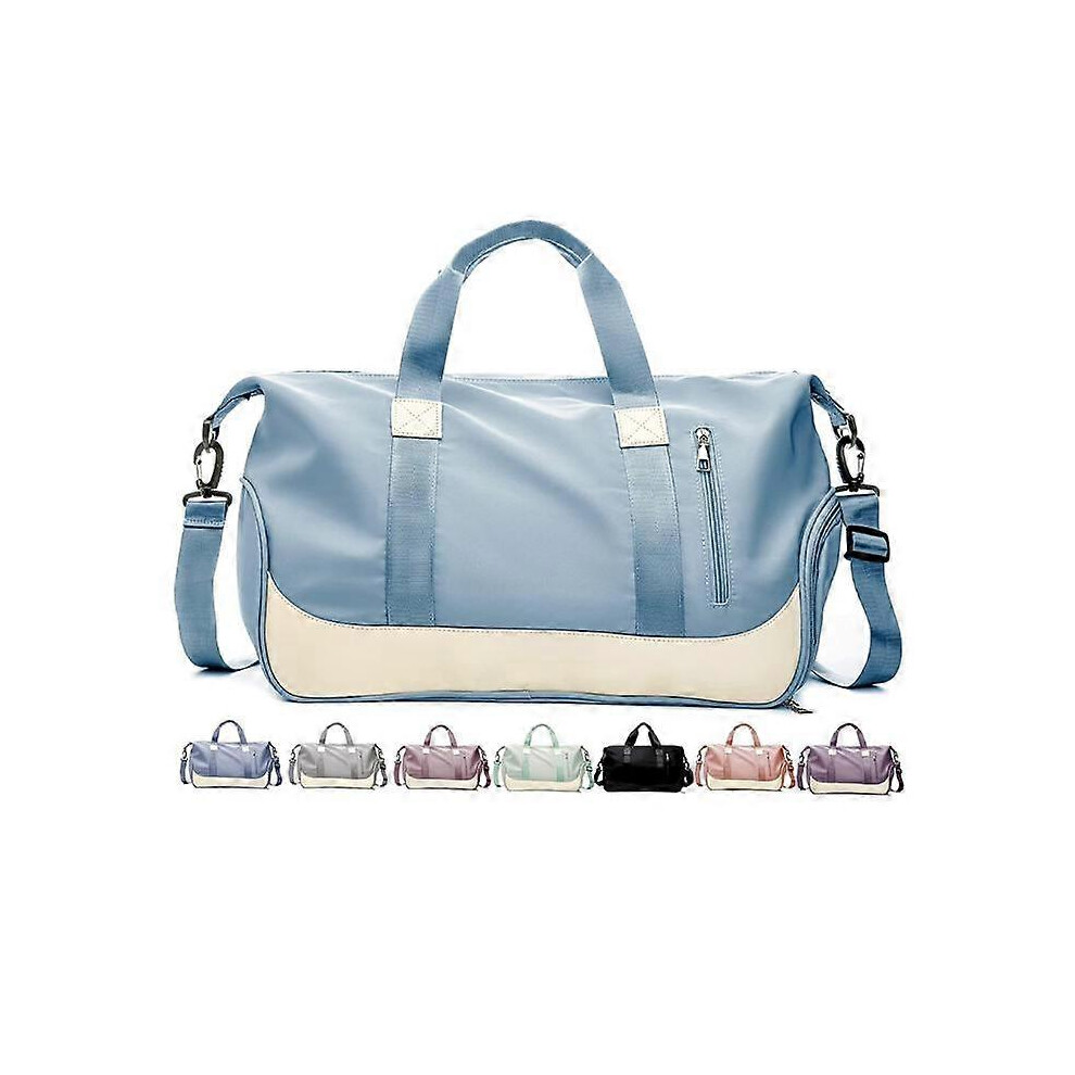 (As show, One size) Sports Bag for Women and Men Weekender Carry On Workout Travel Bag Overnight Shoulder Bag Lightweight with Shoe Compartment and Wet Compartment (Blue)