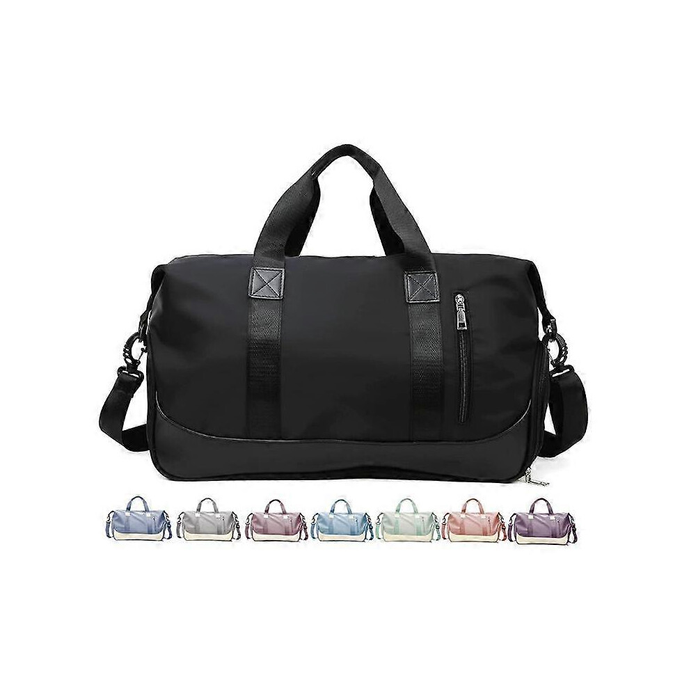 (As show, One size) Sports Bag for Women and Men Weekender Carry On Workout Travel Bag Overnight Shoulder Bag Lightweight with Shoe Compartment and Wet Compartment (Black