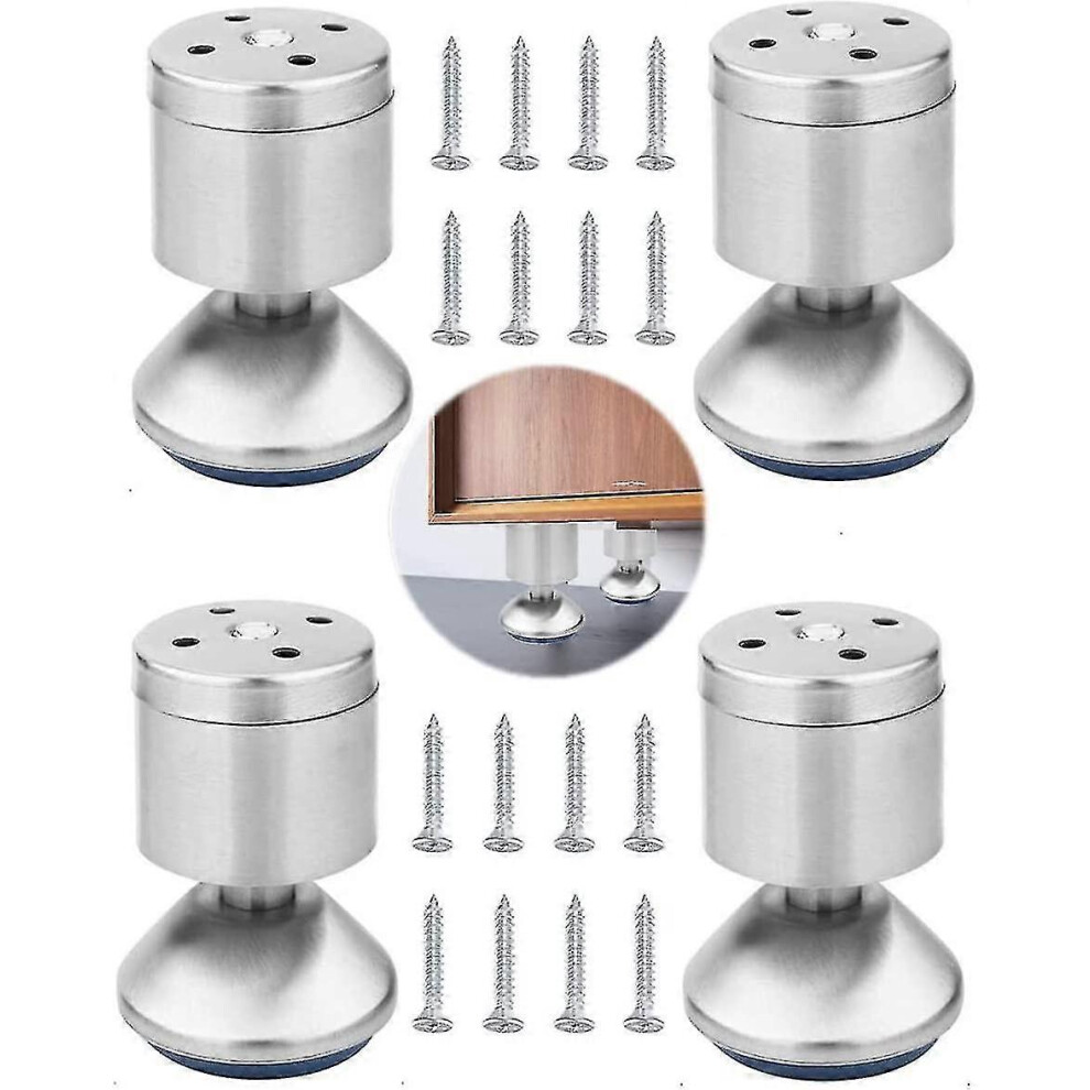 (As Show, One Size) Adjustable Furniture Legs Round Cabinet Feet Aluminum Cabinet Feet, 4 Pieces Height Adjustable Sofa80mm Silver