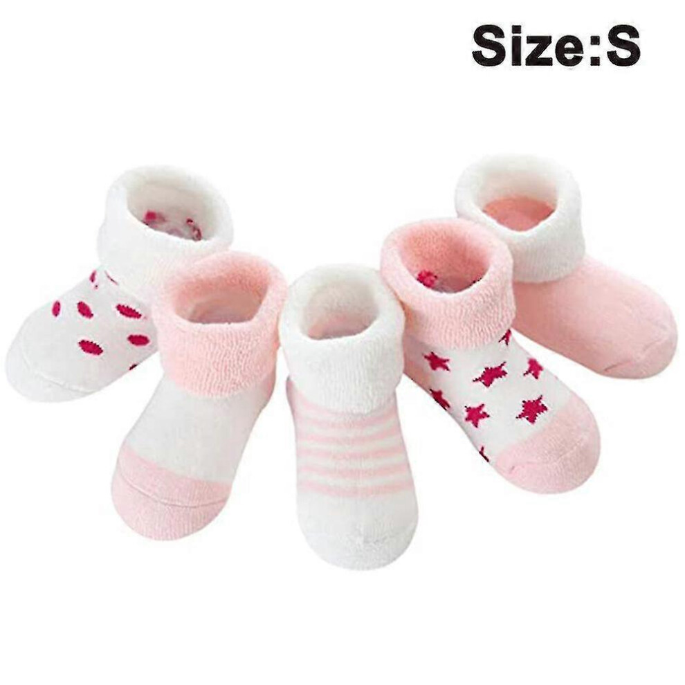 (As show, One size) 5 Pairs Warm Baby Terry Socks, Baby Socks, Cartoon Baby Socks, Cotton Newborn Kids Socks 18-32 Months Pink