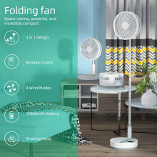 9-inch Portable Pedestal Fan 10800mAh Battery Type-C Rechargeable Oscillating Standing Fan with LED Night Light Remote Control Telescopic 4