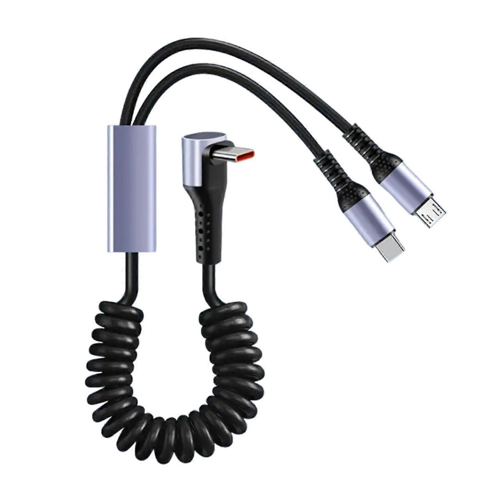 (Type C Elbow, One Size) Double Retractables Spring Charging Cable Microusb & Type C Cable For Microusb And Type C Devices, 66W Fast Charging 3081097234735