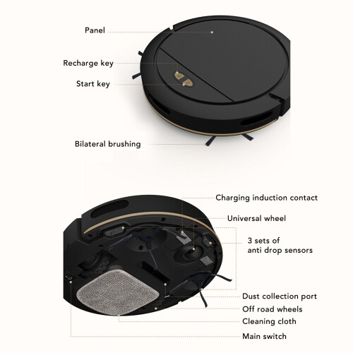 Robot Vacuum Cleaner Automatic APP Control Smart Sweeping Robot with 100ml Water Tank 7.4V Black 2