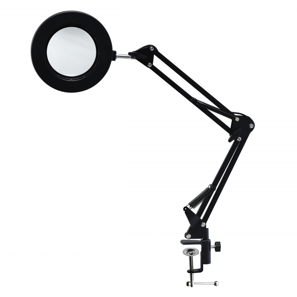 10X Magnifying Glass with LED Light Flexible Arm Brightness Adjustable 3 Colors Workbench Light with Clip Black
