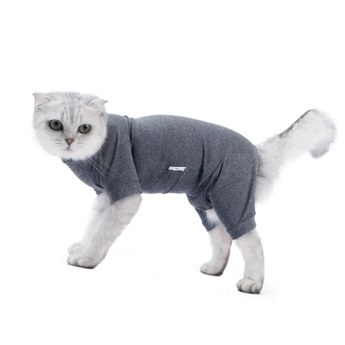 Katzen-Recovery-Anzug 4-beinig M Blumenmuster Grau Polyester