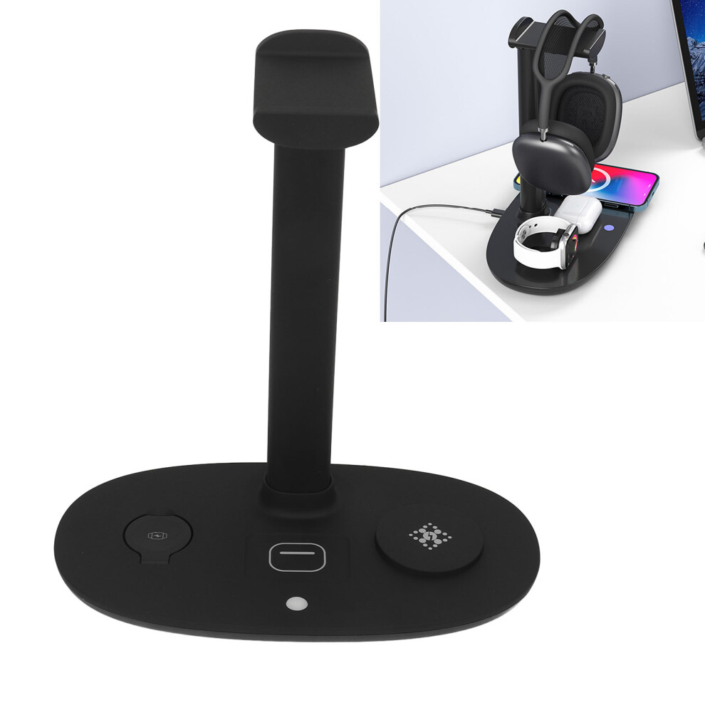4 In 1 Headphone Stand With 15W Wireless Charger Headset Charging Stand Station Holder For Ios Phone For Qi Phone For Ios Earbuds For Iwatc Black 7901314169571