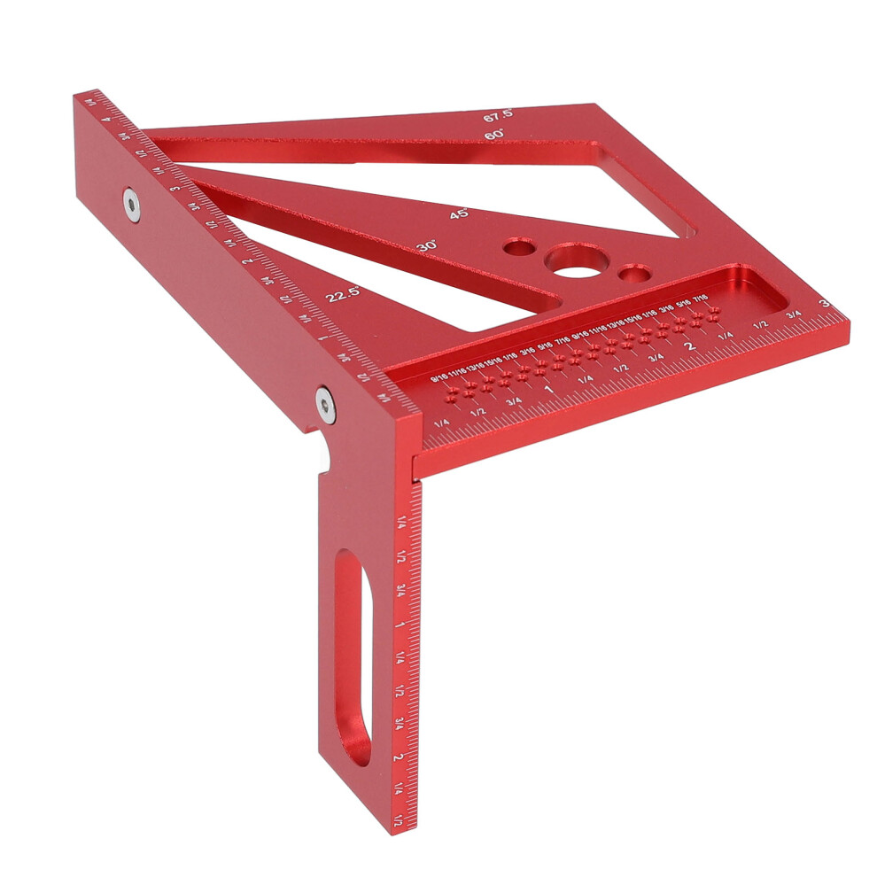 Woodworking Ruler Multifunctional Angle Measuring Ruler Aluminum Alloy Square Tool For Scribing And Marking Red 9381314185760