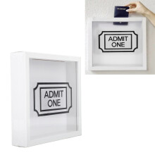 Ticket Shadow Box with Slot Photo Frame Memory Storage Box for Postcard Concert Movie Ticket White 20x20cm Letter Pattern