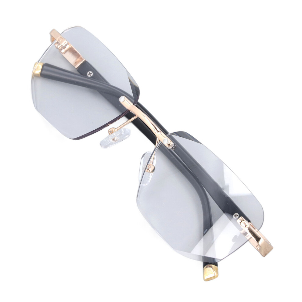 Blue/Light/Gold Elderly Presbyopic Glasses Blocking Progressive Multifocus Rimless Men Glasses For Newspaper Book Reading +200 Frame