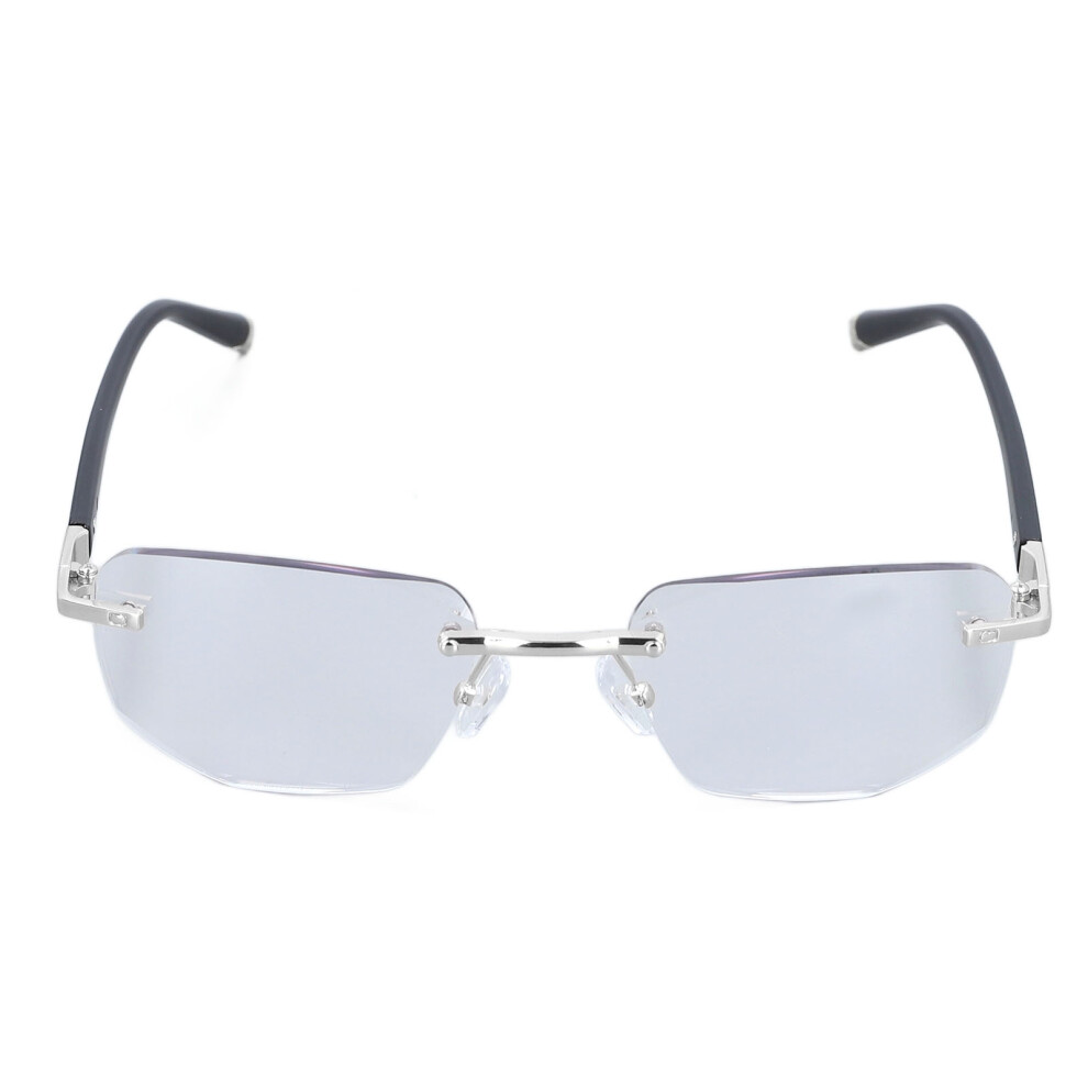 Blue/Light/Silver Elderly Presbyopic Glasses Blocking Progressive Multifocus Rimless Men Glasses For Newspaper Book Reading +100 Frame