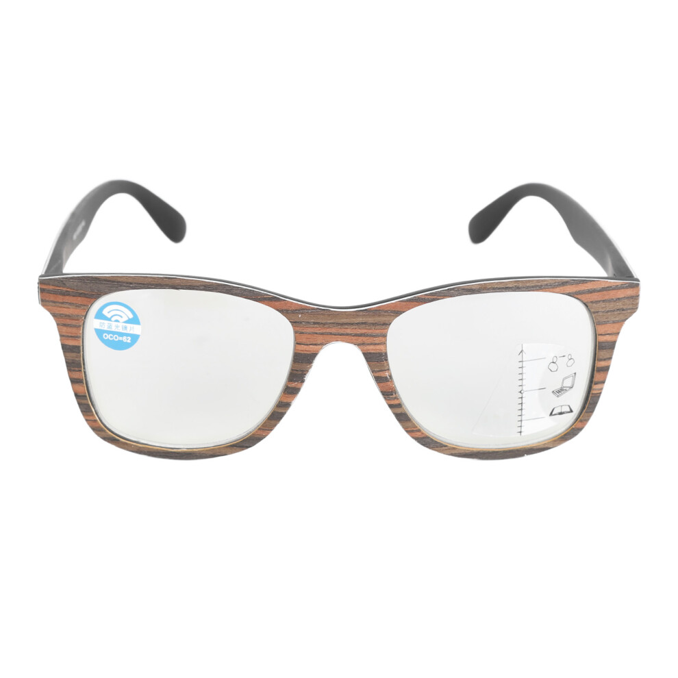 Black/Grain Reading Glasses Vintage Style Progressive Photochromic Multifocus Eyeglasses Dual Use Computer Glasses For Elderly +250 Wood Fr