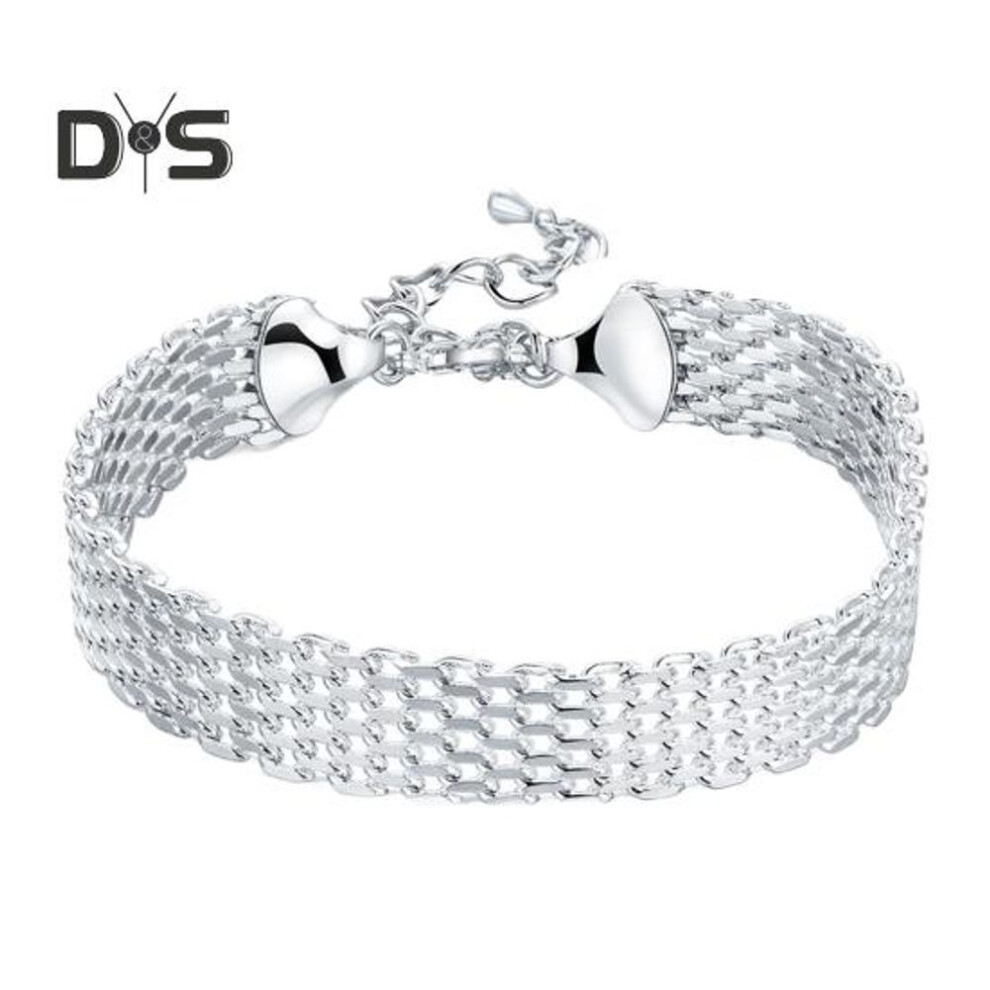 Women Bracelet Adjustable Braided Hollow Out Silver Color Polished Wide Couple Bangle Daily Wear Prom Wrist Jewelry Holiday Gift