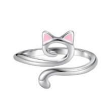 3pcs Crochet Ring Adjustable Zinc Alloy Cat Open Yarn Guide Finger Holder Ring for DIY Craft