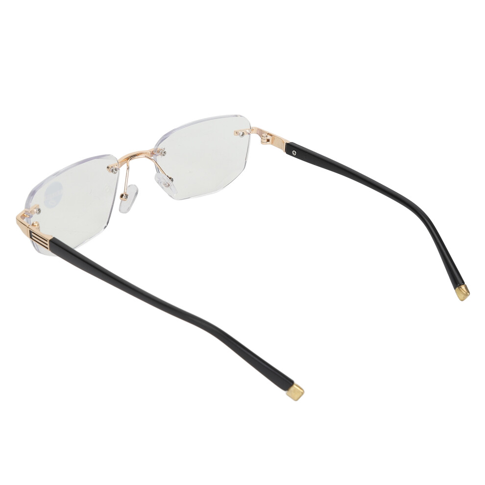 Presbyopic Glasses Blue Light Blocking Men Frameless High Definition Lens for The Elderly +200 Gold Eyeglass Temples