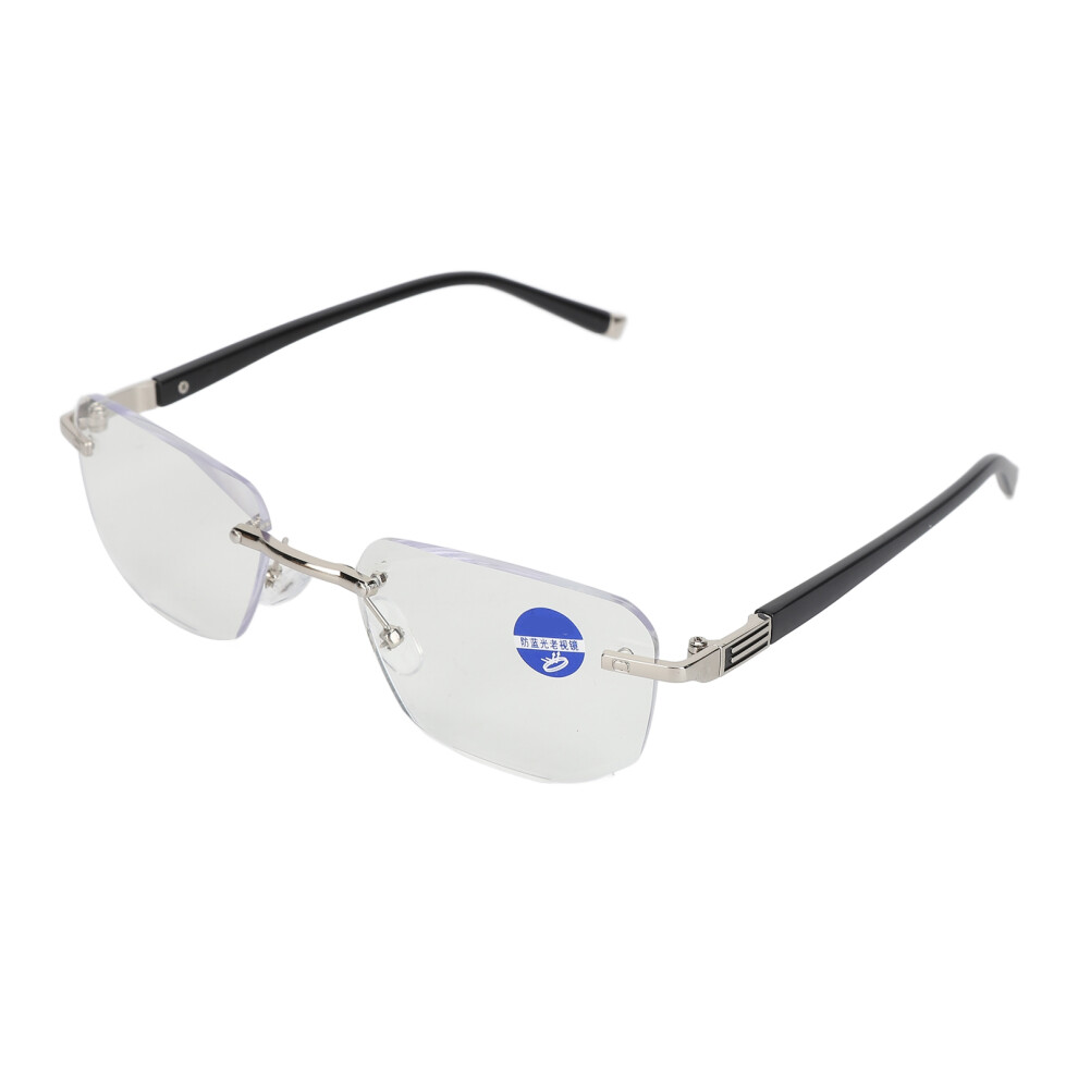 Presbyopic Glasses Blue Light Blocking Men Frameless High Definition Lens for The Elderly +100 Silver Eyeglass Temples