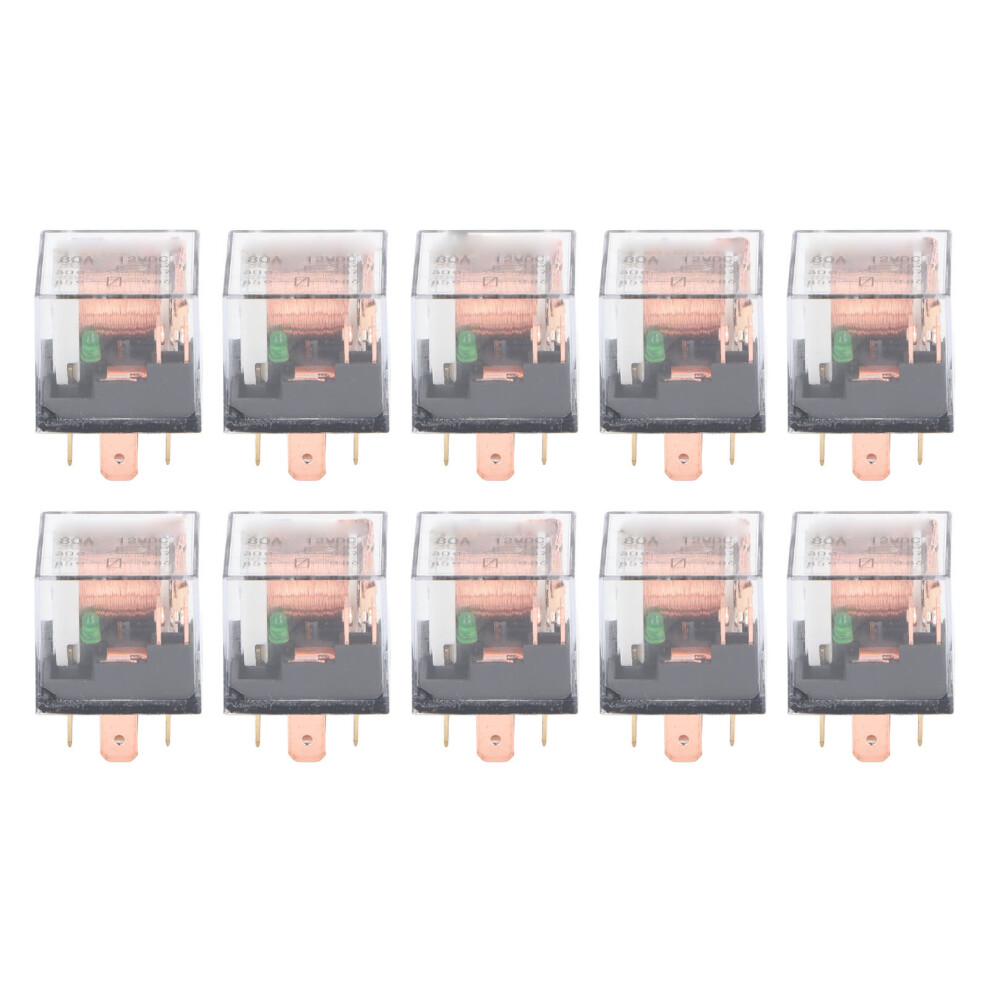10 Pcs Waterproof Automotive Relay 80A 5 Pin Spdt Universal Car Relay Switch Dc12v With Indicator 3381314226759