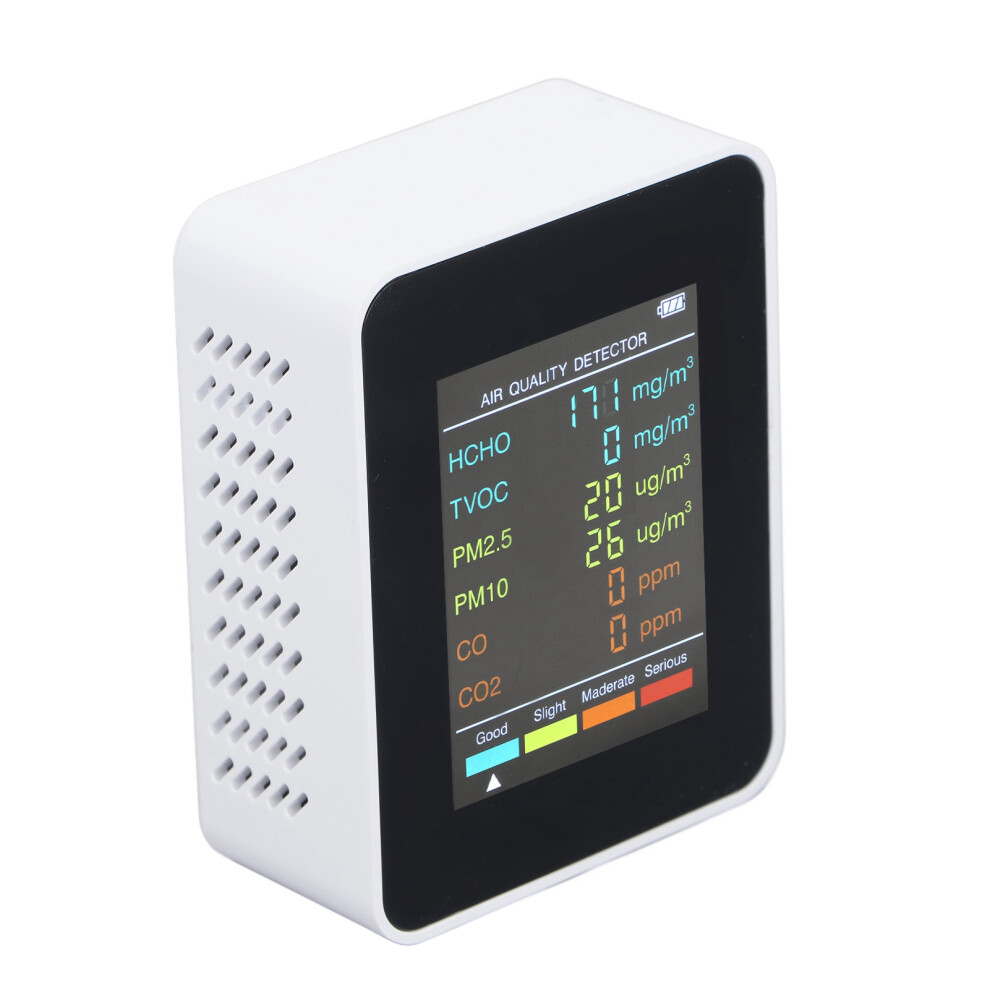 Air Quality Monitor Portable Lcd Backlight Screen Co2 Tvoc Hcho Pm2.5 Pm10 Detector With Alarm White 8771314226845
