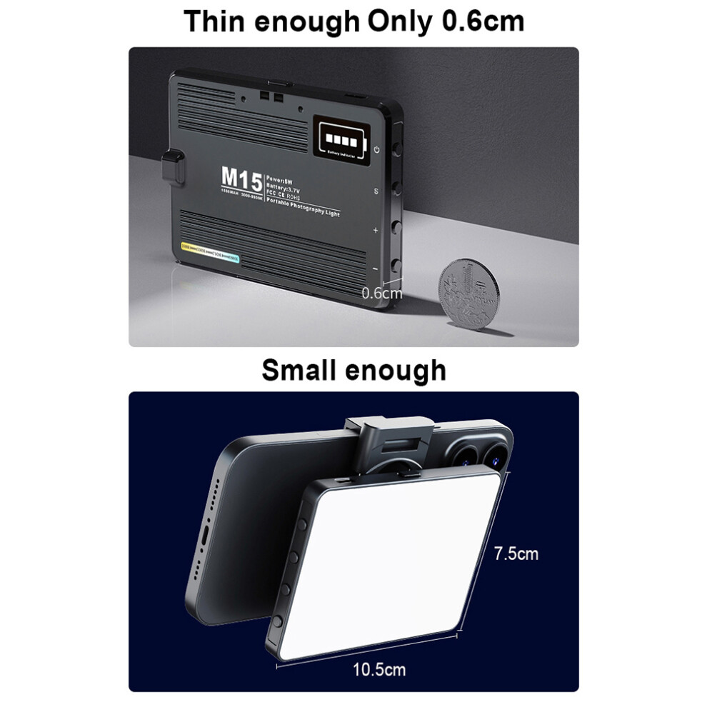 M15 5W Bi-Color Photography Lamp Pocket Led 3000K-9900K Color Temperature Stepless Dimmable With 72 Led Beads 1/4In Threaded Holes 15 Light 6931314238381