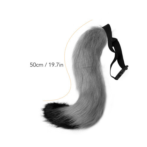Grau Kunstfell-Haarclips mit Wolf- oder Fuchs-Schwanz und Ohren, 50 cm 1