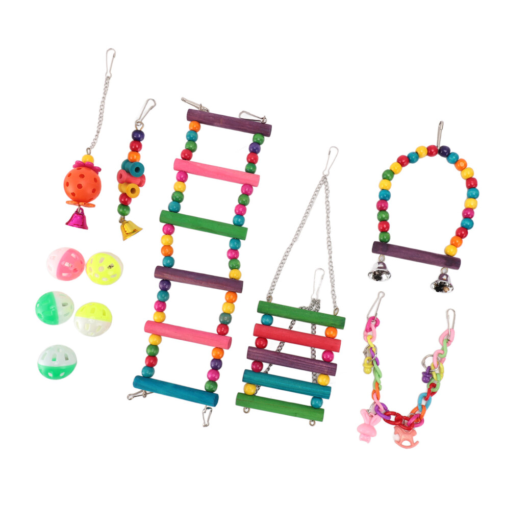 Bird Parakeet Toys Swing Hanging Standing Chewing Toy Hammock Climbing Ladder Bird Cage Colorful Toys for Budgerigar Conure