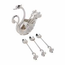 Swan Dinnerware Set Metal Tableware Cutlery Set Decorative Swan Base Holder with 6 Spoons for Stirring Mixing Coffee Desserts Silver White
