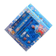 Cartoon School Supplies Blue Pencils Ballpoint Pen Easer Sharpener Scissors Clip Kids Stationery Set for Home Travel