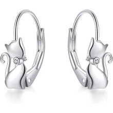 Cats Earrings 925 Sterling Silver Cats Dangle Hoop Earrings, Cat Jewelry Gift for Women