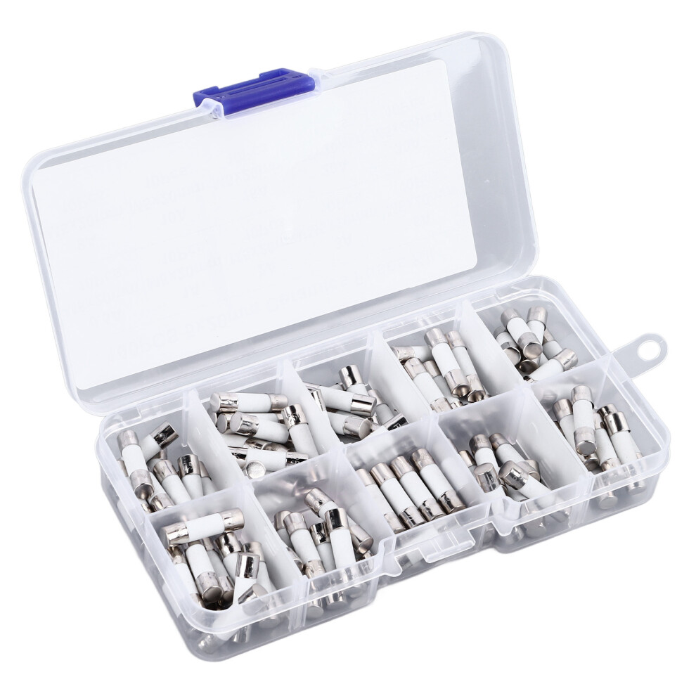 100PCS Set Tube Fuse 5x20mm Multifunctional Ceramic Tube Fuses Assortment Kit 250V 0.5A to 30A