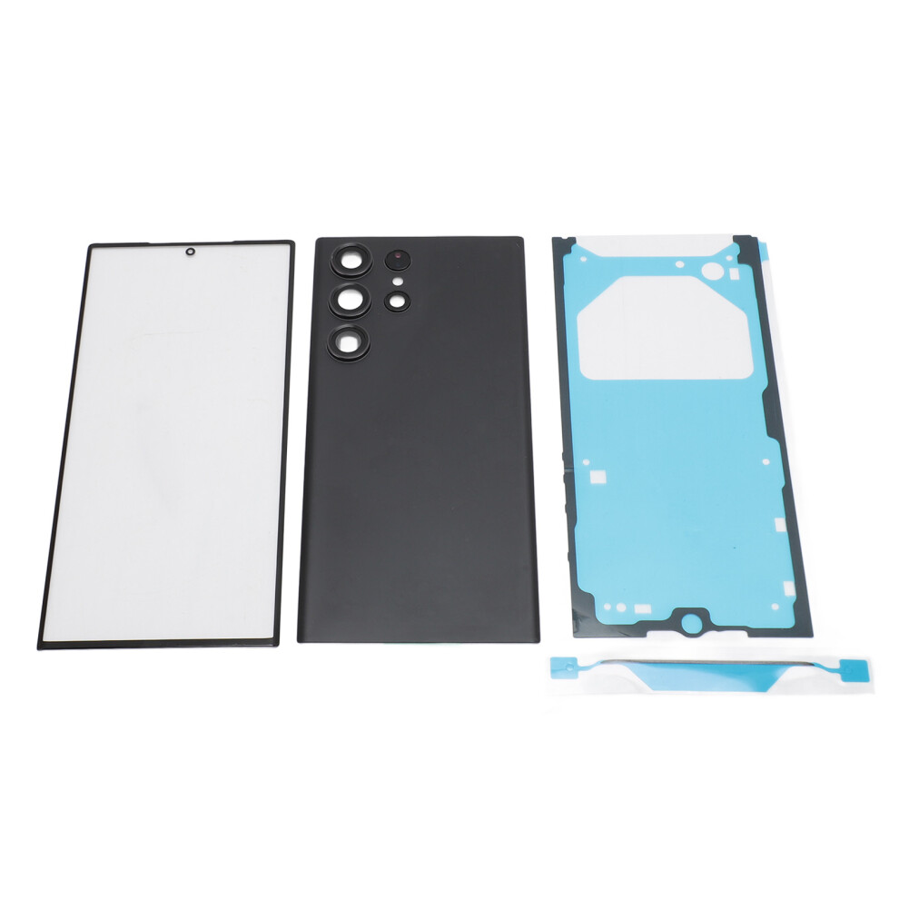 Phone Back Glass Cover Front Glass Outer Screen With Pre Installed Camera Lens Repair Tools Replacement Kit For Galaxy S23 Ultra 5G Black 4901314296256