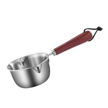 Mini Edelstahl-Öl warmer Topf 180ml mit Holzgriff & Doppel-Ausgüssen