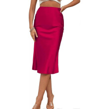 (XL) Women's Satin Silk High Waist Side Zipper Up Ruffle Hem Flared Midi Skirt S-2XL