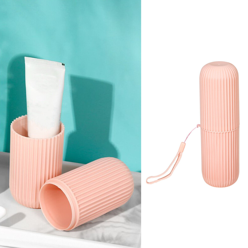 Pink Travel Toothbrush Cup Portable Case Ample Capacity Plastic Multifunctional Toothpaste Carrier For Trip School Bathroom