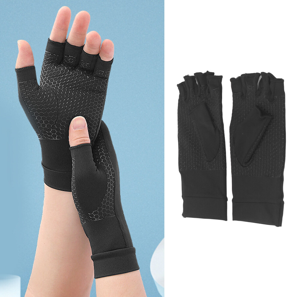 2pcs Fingerless Compression Gloves Copper Fibre Soft Highly Elastic Non Slip Honeycomb Silicone Hand Support Wrist Glove for Carpal Tunnel