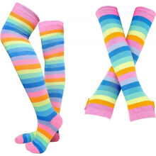 Althee Womens Socks Striped Knee High Socks Arm Warmer Fingerless Gloves Set