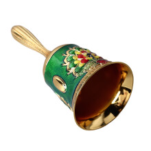 Hand Bell Vintage Brass Antique Exquisite Carved Pattern Hand Call Bell HandBell for Dinner Wedding Party Family School Gold with Colorful