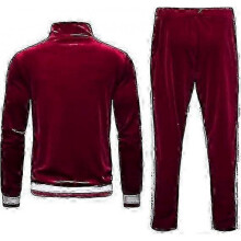 (S, Red) "Men's Velvet Sweatsuit Set, Casual Jacket & Pants Tracksuit Set"