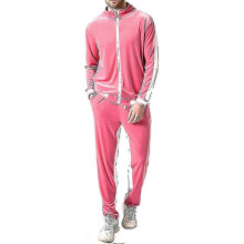 (2XL, Pink) "Men's Velvet Sweatsuit Set, Casual Jacket & Pants Tracksuit Set"