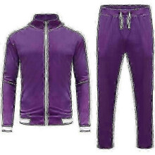 (3XL, Purple) "Men's Velvet Sweatsuit Set, Casual Jacket & Pants Tracksuit Set"