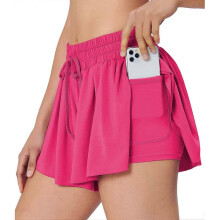 (XL) 2 in 1 Preppy Flowy Running Shorts for Women Athletic Workout Biker Casual Butterfly Shorts S-2XL